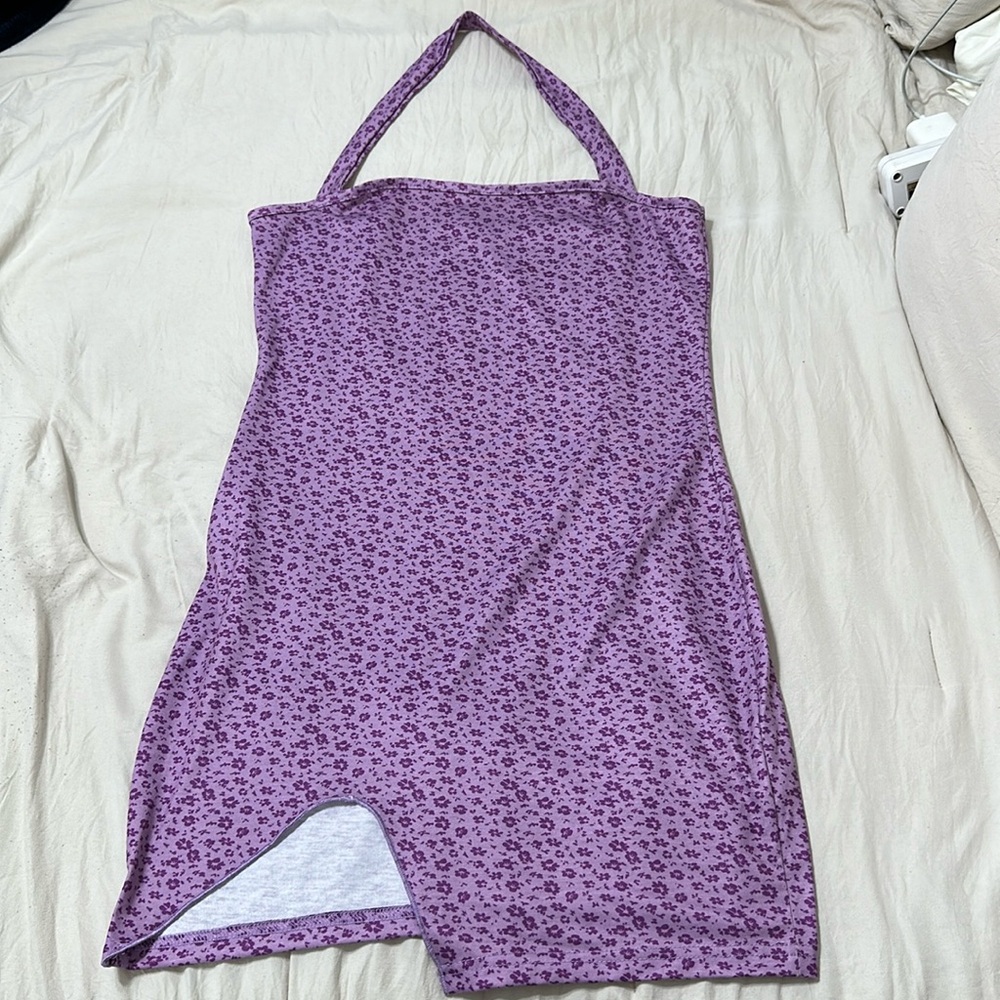 Purple floral dress with short slit